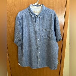 Tommy Bahama Shirt Mens XL Blue Linen Button Up Short Sleeve Beach Coastal Relax